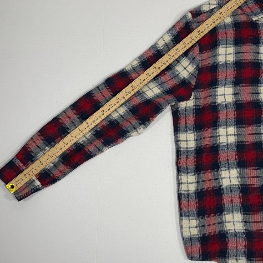 Plaid Flannel Alpine Design Red White Blue Button Up Shirt Size M - Picture 6 of 10